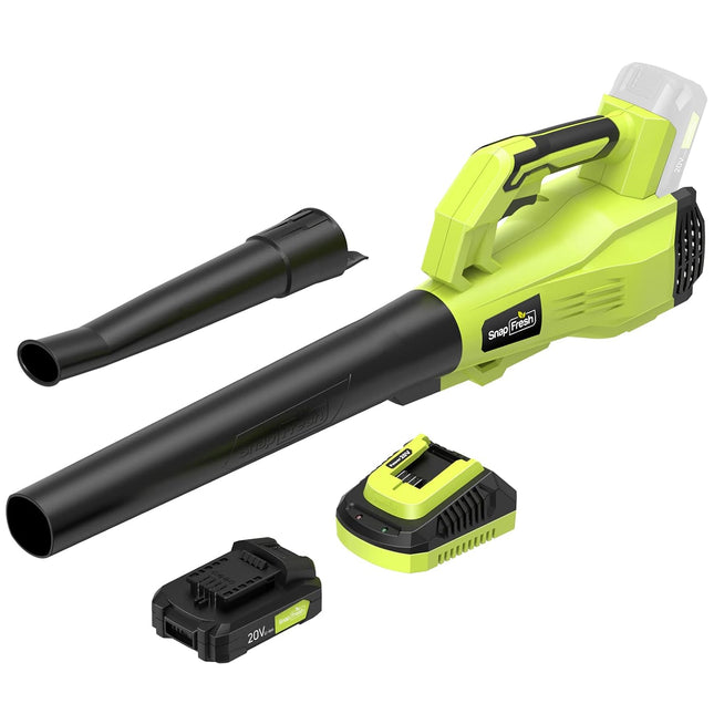 SnapFresh Leaf Blower - 20V (180 CFM / 150 MPH) Leaf Blower Cordless with Battery & Charger, Free Control Speed, 2 Section Tubes, Lightweight, Electric Leaf Blower for Lawn Care, Patio & Garage