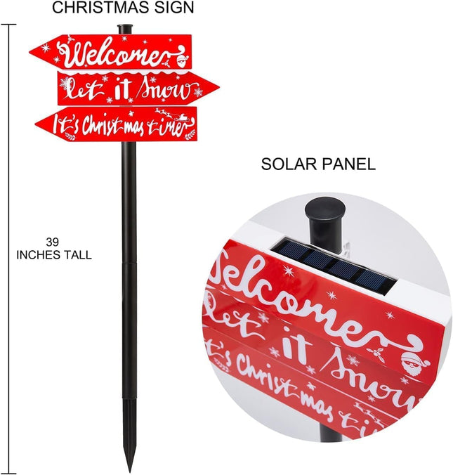 Solar Christmas Welcome Yard Sign Lights Decoration, 39" Large Waterproof Xmas Solar Pathway Lights with 24 LED Lights Christmas Time Light Up Sign Outdoor for Front Door Lawn Patio Garden Decor