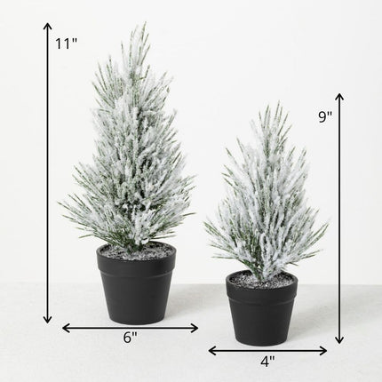 Sullivans Flocked Christmas Pine Tree Set of 2, Christmas Decor, Mini Christmas Trees, Christmas Decorations Indoor Home Decor, Flocked Trees, Artificial Christmas Trees, Tabletop Christmas Decor