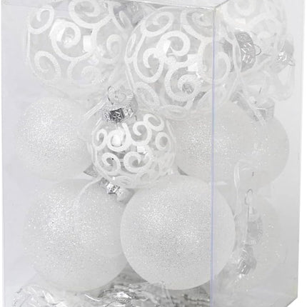 SLEETLY 32pk Christmas Ornaments for Tree Holiday Xmas Decorations, Shatterproof Plastic 3.15/2.36 Inch Glitter Balls, Icicles and Snowflakes Set, White