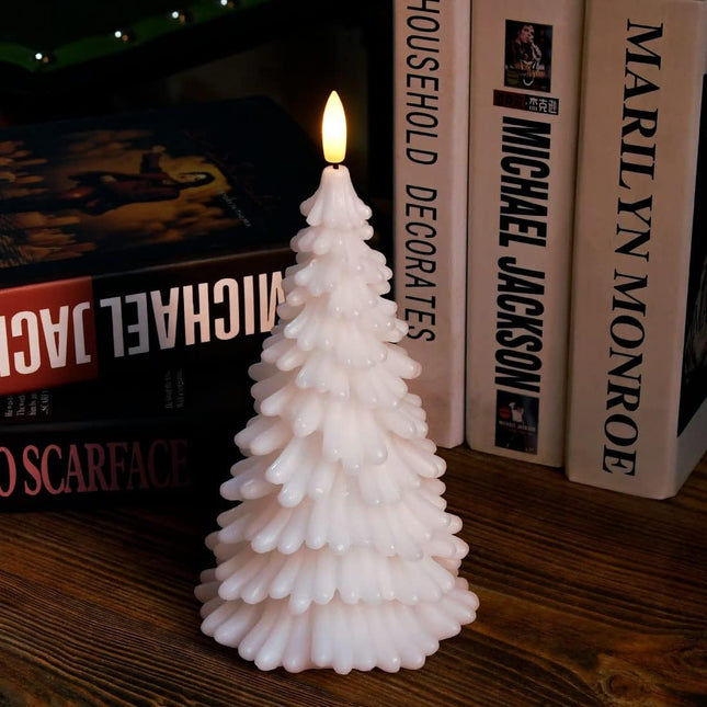 2PCS White Christmas Tree Flameless Candles, Battery Operated LED Candles, Timing Function