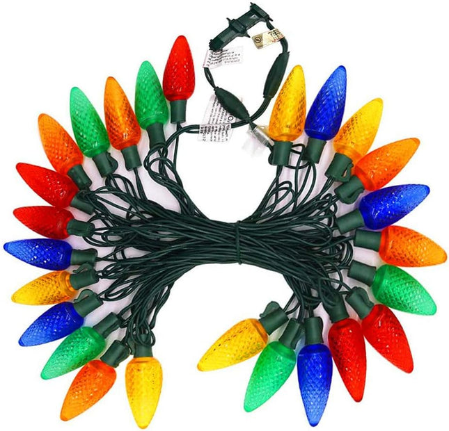 Outdoor C9 Led Christmas Lights Multicolor Commercial Grade Strawberry Holiday String Lights Colored,25LED Green Wire 18Ft Heavy-Duty Wedding Party Colorful Decorative Lights Mood Lights