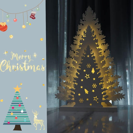 Wooden Christmas Tree Tabletop Decor, LED Wood Craft Christmas Trees Light 2AA Battery Powered 13 inch for Xmas Home Decorations(Indoor)