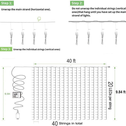 Solhice LED Curtain Lights Outdoor 40ft x10ft, 800 LED Plug in Hanging String Lights Indoor, Christmas Twinkle Lights Backdrop for Outside Backyard Patio Wedding Décor, Warm White (Not Connectable)