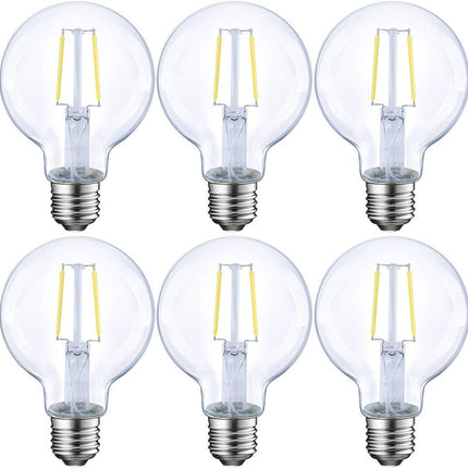 Dimmable LED Edison Light Bulb, G25 (G80) Globe Shape, Clear Glass, 40 Watt Equivalent, 2700K Soft White, Christmas Light, E26 Standard Base, UL Listed, 6-Pack