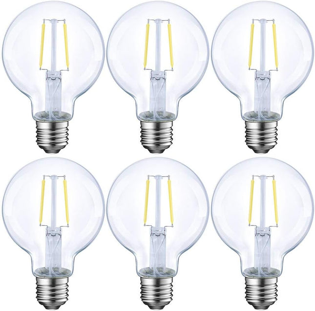 Dimmable LED Edison Light Bulb, G25 (G80) Globe Shape, Clear Glass, 40 Watt Equivalent, 2700K Soft White, Christmas Light, E26 Standard Base, UL Listed, 6-Pack