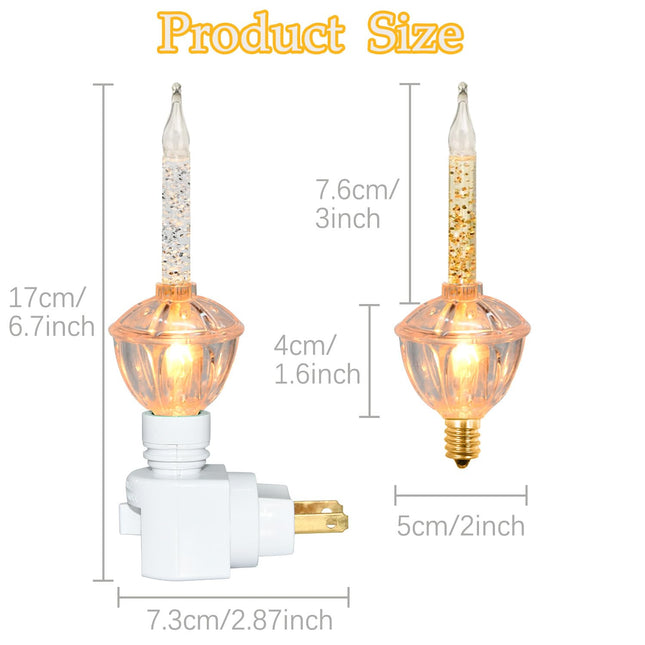 Christmas Bubble Night Lights, 1 Pack Bubble Night Lights with Silver Glitter Fluid, 1 Spare 5 Watt Clear Bubble Light Bulb with Gold Glitter Fluid, E12 Candelabra Base, Swivel Plug in Base,White