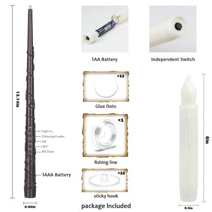 Floating Candles with Wand Remote,12 Pcs Flameless Flickering LED Hanging Flying Candles, LED Taper Candles Warm Light, Battery Operated Window Candle Set for Halloween witch Christmas Party Decors
