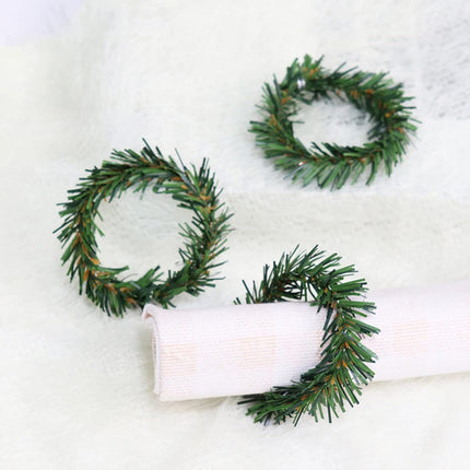 24PCS Pine Needle Wreath Napkin Rings,Christmas Green Napkin Ring Candle Ring,Mini Christmas Wreath for Pillar Candle Christmas Holiday Table Decoration