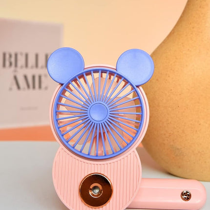Cute Mickey Misting Mini Fan, Handheld Portable Usb Rechargeable Fan With 3 Adjustable Speeds, Foldable Personal Fan For Travelli