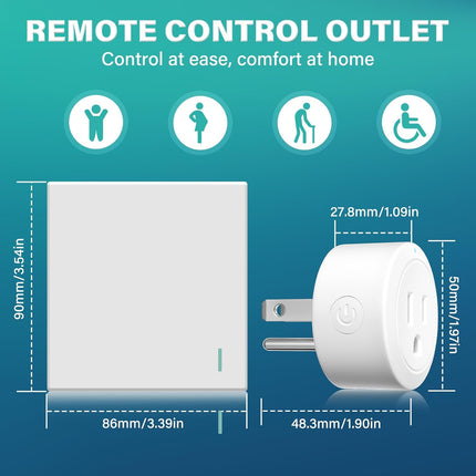 Remote Control Outlet Plug, 10A/1200W Wireless Light Switch Remote Adapter, 100ft RF Remote Switch Outlet for Christmas Lights, Fans, Household Appliances, White