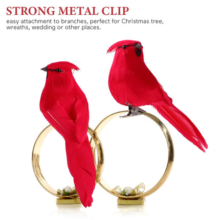 INOOMP 2Pcs Artificial Red Cardinal Birds with Clip Simulated Christmas Feathered Birds Foam Bird Adornment for Christmas Tree Ornament Birds Crafts Tree Home Outdoor Decorations