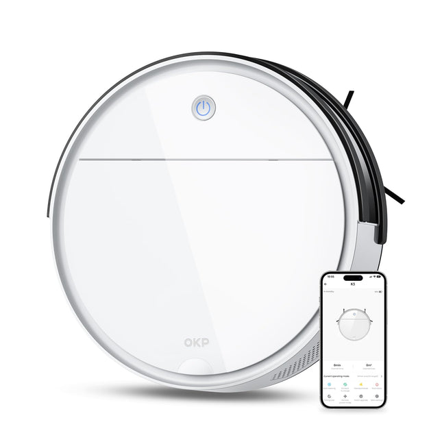 Okp Robot Vacuum Cleaner, 2500Pa Strong Suction, Work With Alexaapp, 120Mins Runtime, Quiet And Small Robotic Vacuum For Pet Hair, Low Pile Carpet, Hard Floor