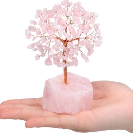 Jovivi Rose Quartz Crystals Tree, Raw Pink Healing Crystals Amethyst Base Bonsai Money Tree for Home Office Table Decor Wealth and Luck