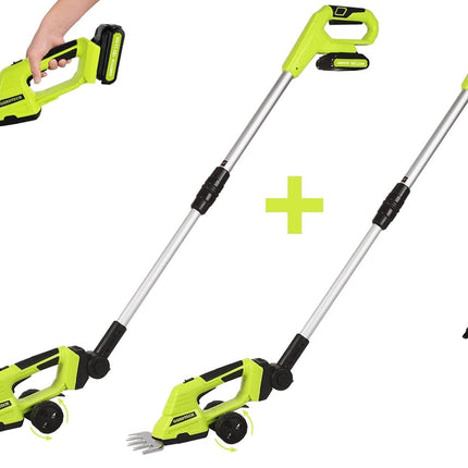 Cordless Grass Shear + Pole Hedge Trimmer with 60inch Extension Pole, Gardtech 2-in-1 Battery Powered Handheld Shrubber Trimmer - with Battery Case & Quick Charger