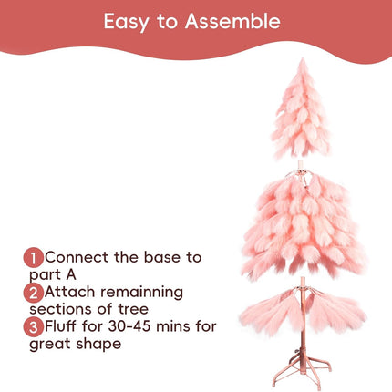 Romantic season Handcrafted 4FT Pink Christmas Tree, Premium Fiber Holiday Xmas Tree Branch Tips & Metal Foldable Stand for Home, Office, Party Decoration