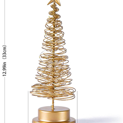 Christmas Tree Lamp, Spiral Christmas Tree with Glittering Star, AA Battery Operated Gold Christmas Tree Light with Metal Stand for Christmas Table Decoration（Batteries not Included）
