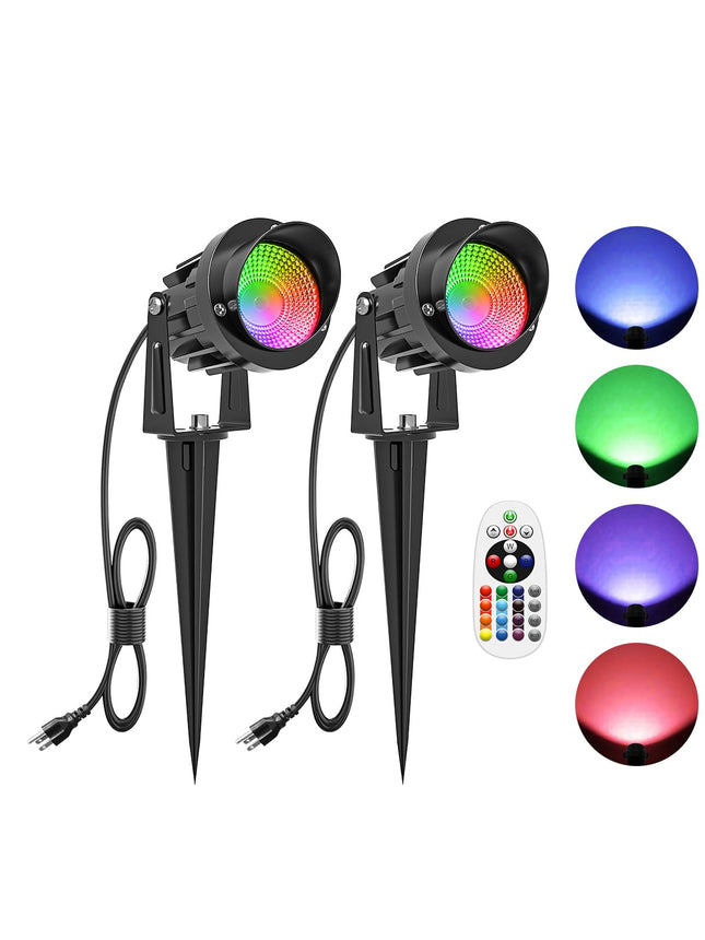 ZUCKEO 15W Christmas Spotlights Outdoor Spot Lights RGB Color Changing Landscape Lights, 120V Waterproof LED Spotlight with Remote & Plug for Yard Garden Path House Halloween Decorations (2Pack)