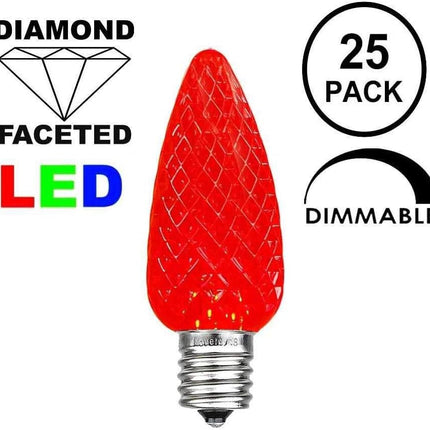 Novelty Lights 25PK C9 LED Faceted Ultra Bright Dimmable Outdoor Christmas Light Replacement Bulbs LED Replacement Bulbs, Led Bulbs, Outdoor Light Bulbs String Light Bulbs (Red)