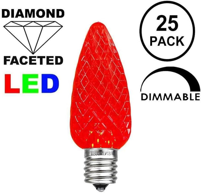 Novelty Lights 25PK C9 LED Faceted Ultra Bright Dimmable Outdoor Christmas Light Replacement Bulbs LED Replacement Bulbs, Led Bulbs, Outdoor Light Bulbs String Light Bulbs (Red)