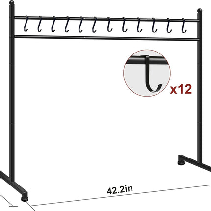 Christmas Stocking Holder Stand with 12 Hooks, standing Stocking Holders for Mantle, Classic Heavy Duty Stocking Garland Hangers for Mantel(Black)
