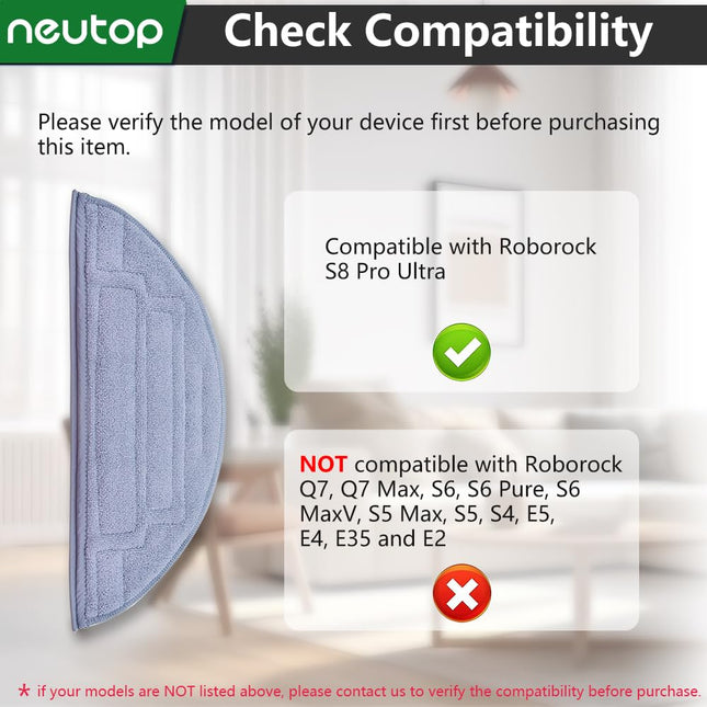 Neutop Washable Mopping Cloth Compatible With Roborock S8 Pro Ultra Robot Vacuum And Mop Cleaners Spare Parts Accessories, 8Pack.