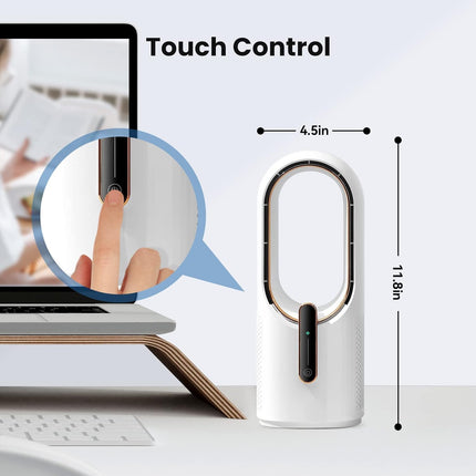 Desk Fan Bladeless, 11.8 Inch Office Fan Small, Quiet, 3 Speed Adjustment, Touch Control, Easy To Clean, Desk Fans Small Quiet