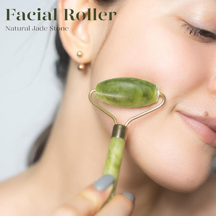 BAIMEI IcyMe Jade Face Roller & Gua Sha, Facial Beauty Skin Care Tools, Self Care Gift for Men Women, Massager for Face, Eyes, Neck, Relieve Fine Lines and Wrinkles - Green