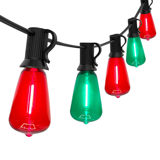 50Ft Outdoor Multicolor String Lights, LED Dimmable Christmas Red/Green Lights Outdoor Waterproof with 25 ST38 Red/Green LED Bulbs, 2700k Shatterproof for Backyard Gazebo Porch Garden Outside Decor