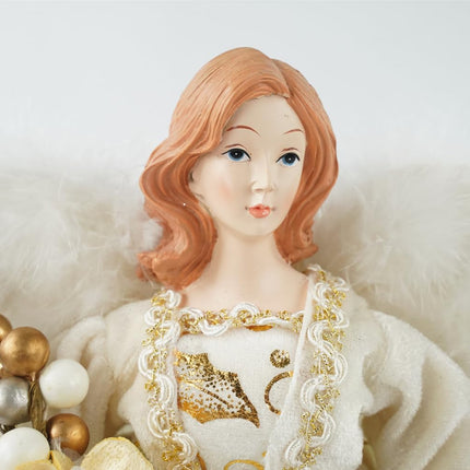 Slideep Christmas Angel Tree Topper with Luxury Gold Dress Ruffle Christmas Treetop for Xmas Holiday Ornament 15.7 Inch