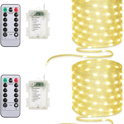 Battery Operated String Lights (2 Pack), 33ft 100 LED Fairy String Lights Battery Powered w/Remote & Timer for Indoor Outdoor Christmas Trees Wreath Decoration Bedroom Patio - Warm White