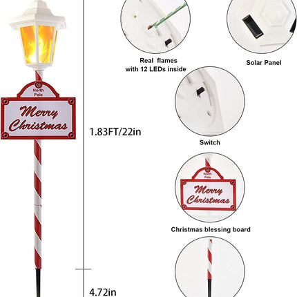 Christmas Pathway Lights Outdoor - 4 Pack Flickering Flame Solar Candy Stake Lights Waterproof Solar Landscape Lights for Christmas Garden, Patio, Yard Driveway Decoration(White)