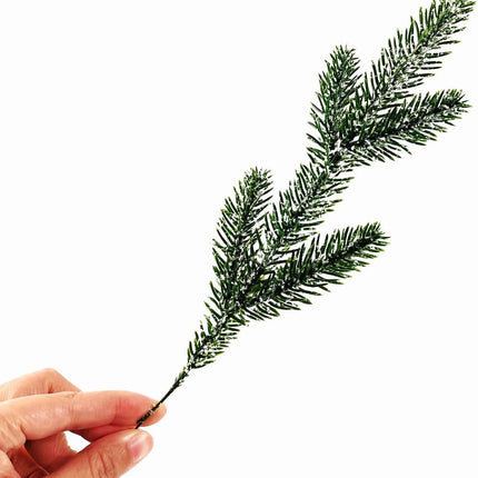 TIHOOD 13PCS 11.8” Snow Frosted Artificial Pine Branches Christmas Snowy Pine Needles Fake Greenery Pine Spray Picks for DIY Crafts Garland Wreath Xmas Embellishing Home Holiday Decoration