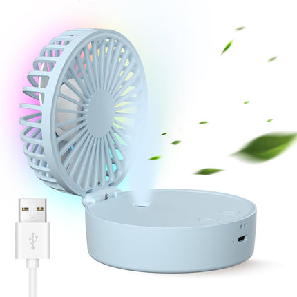 Mini Desk Fan, 3In1 Portable Misting Fan, Necklace Hand Fan With Colorful Led, Small Handheld Fan Foldable, Quiet, Lanyard
