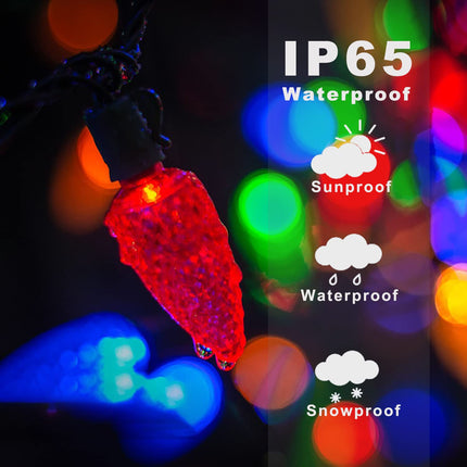 HUGSVIK 39Ft 100 LED Solar C6 Christmas Lights Outdoor, 8 Modes Solar Christmas Strawberry Lights, Waterproof Outdoor Solar Christmas String Lights for Xmas Tree, Holiday, Garden, Patio, Arbor Decor