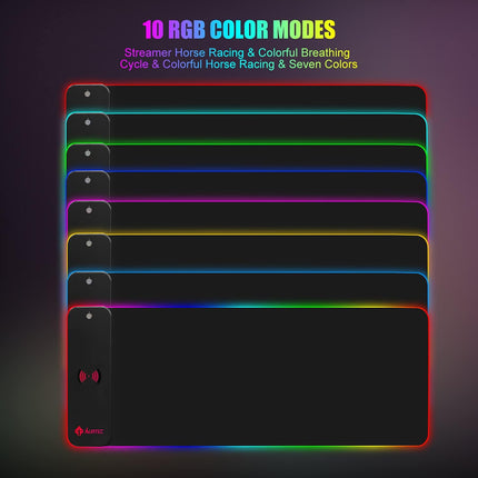 RGB Gaming Mouse Pad with 15W Fast Wireless Charging, AURTEC Extra Large Waterproof and Non-Slip Rubber Base Mouse and Keyboard Mat with 10 Lighting Modes, for Gaming, Working, PC, Mac.