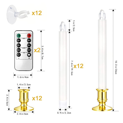 YAUNGEL Window Candles, 12 Pack LED Battery Operated Christmas Candles for Windows with Remote Timer Electric Candle Lights with Removable Candle Holders Suction Cups for Christmas Decorations
