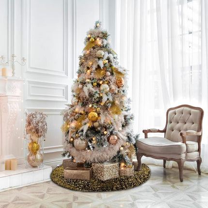 XIMISHOP 48inches Sequin Tree Skirt, Glitter Golden Black Tree Skirt Mat for Christmas Halloween Holiday Tree Decorations
