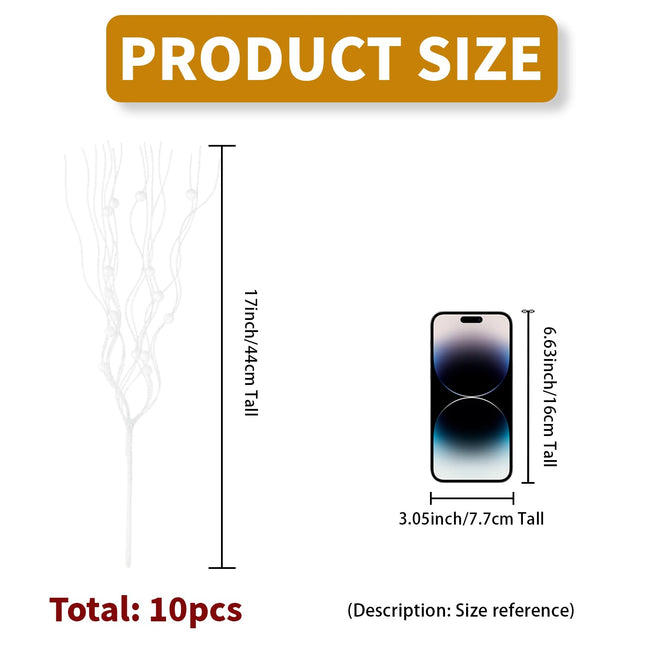 10 Pcs Artificial Glitter Berry Stems for Christmas Tree Picks Curly Sprays Faux Glitter Berry Branches Christmas Tree Twigs Filler Decorations Festival Wreath Supplies Table Centerpiece (White, 10)