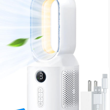 Let'Me Desk Fan, 106° Oscillating Fan For Indoors,Bladeless Fan With 3 Speeds, Small Office Fan With Led Light, 13 Inch Personal