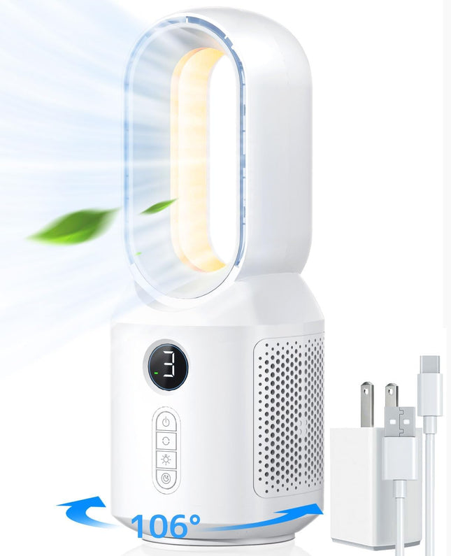 Let'Me Desk Fan, 106° Oscillating Fan For Indoors,Bladeless Fan With 3 Speeds, Small Office Fan With Led Light, 13 Inch Personal