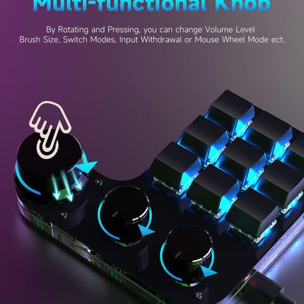 USB Mini Macro Mechanical Gaming Keyboard, Programming KeyPad with 3 Knobs, RGB LED KeyPad Macro Support One-Handed,OSU,One-Click Start DIY Hotkeys (9Key Wired)