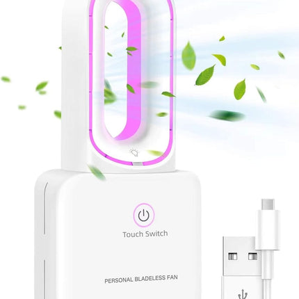 Desk Fan Small Bladeless Personal Fan Quiet Mini Table Fan 12'' Touch Control 4000Mah Rechargeable Portable Fan With 6Colors Led