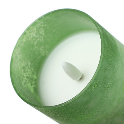 ANGELLOONG Glass LED Candles Flickering, Flameless Battery Operated Candle with Remote, Pillar Electric Timer Candles for Home Holiday Decor, Sandblast Green