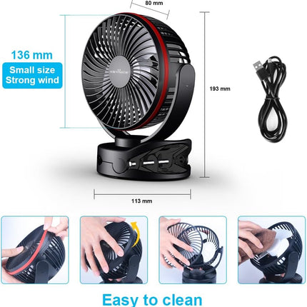 Keynice Battery Operated Fan With Hanging Hook, Portable Camping Fan With Night Light, 4 Speeds, Sturdy Clamp, 360° Rotation