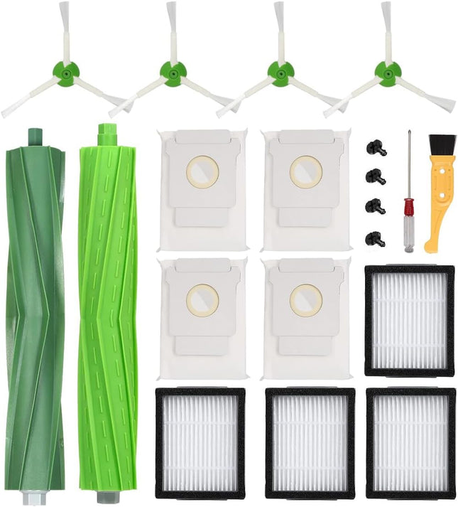 13 Pack Parts For Irobot Roomba I3 I7 J7 I4 I7+ I3+ I4 I4+ I6 I6+ I8 I8+ J7+ Plus E5 E6,I & J Series1 Rubber Brush, 4 Filter,4 Brush,4 Dirt Disposal Bags