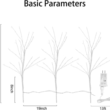 Lighted Birch Branches Pack of 3, 34IN 180 LED White Lighted Twig and Branches for Vases with Timer, Tree Branches for Decoration, Plug in, Vase Excluded