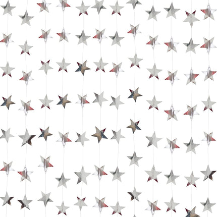 Silver Star Garland Banner Decorations - 156 Feet Bright Silver Paper Garland Hanging Decorations, Glitter Silver Star Bunting Banner for Wedding, Birthday, Holiday, Christmas Party
