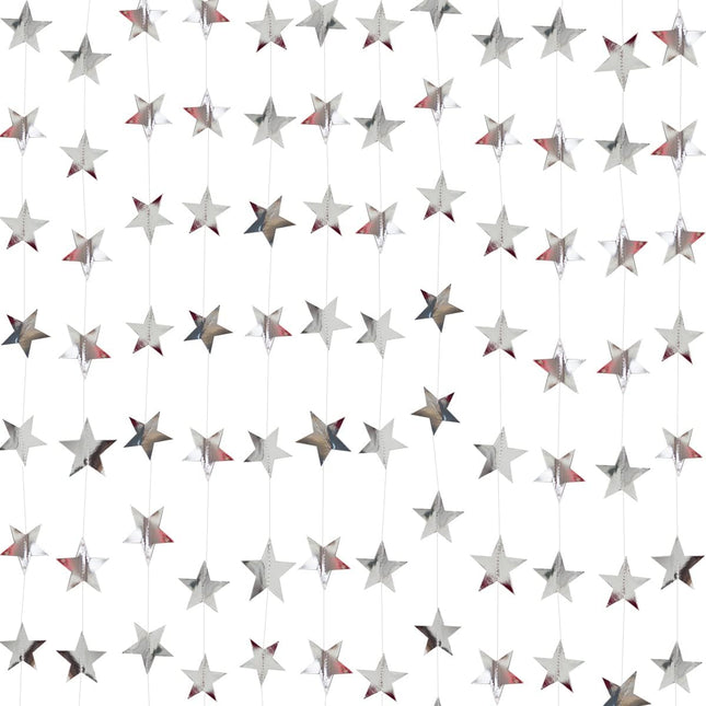 Silver Star Garland Banner Decorations - 156 Feet Bright Silver Paper Garland Hanging Decorations, Glitter Silver Star Bunting Banner for Wedding, Birthday, Holiday, Christmas Party