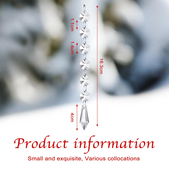 Nuenen 100 Pcs Christmas Hanging Crystals for Centerpieces Chandelier Clear Crystal Garland Strands Ornament Acrylic Clear Beads Prisms Pendant for Christmas Tree Window Home Decoration(Icicle)